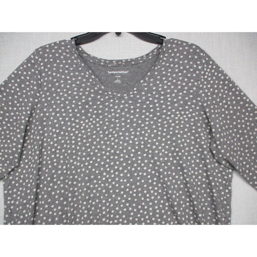 Woman Within Gray White Polka Dot V-Neck 3/4 Sleeve Tunic Top Womens Size 18/20 - Picture 2 of 8